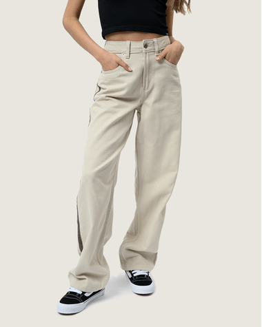 SIRELLE SIDE STRIPE PUDDLE PANTS Beige 72N1