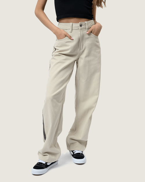 SIRELLE SIDE STRIPE PUDDLE PANTS Beige 72N1